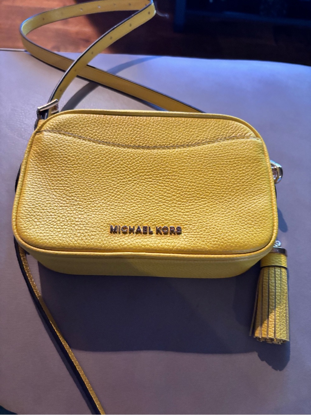 Michael Kors Yellow Pebbled Leather Tassel Crossbody